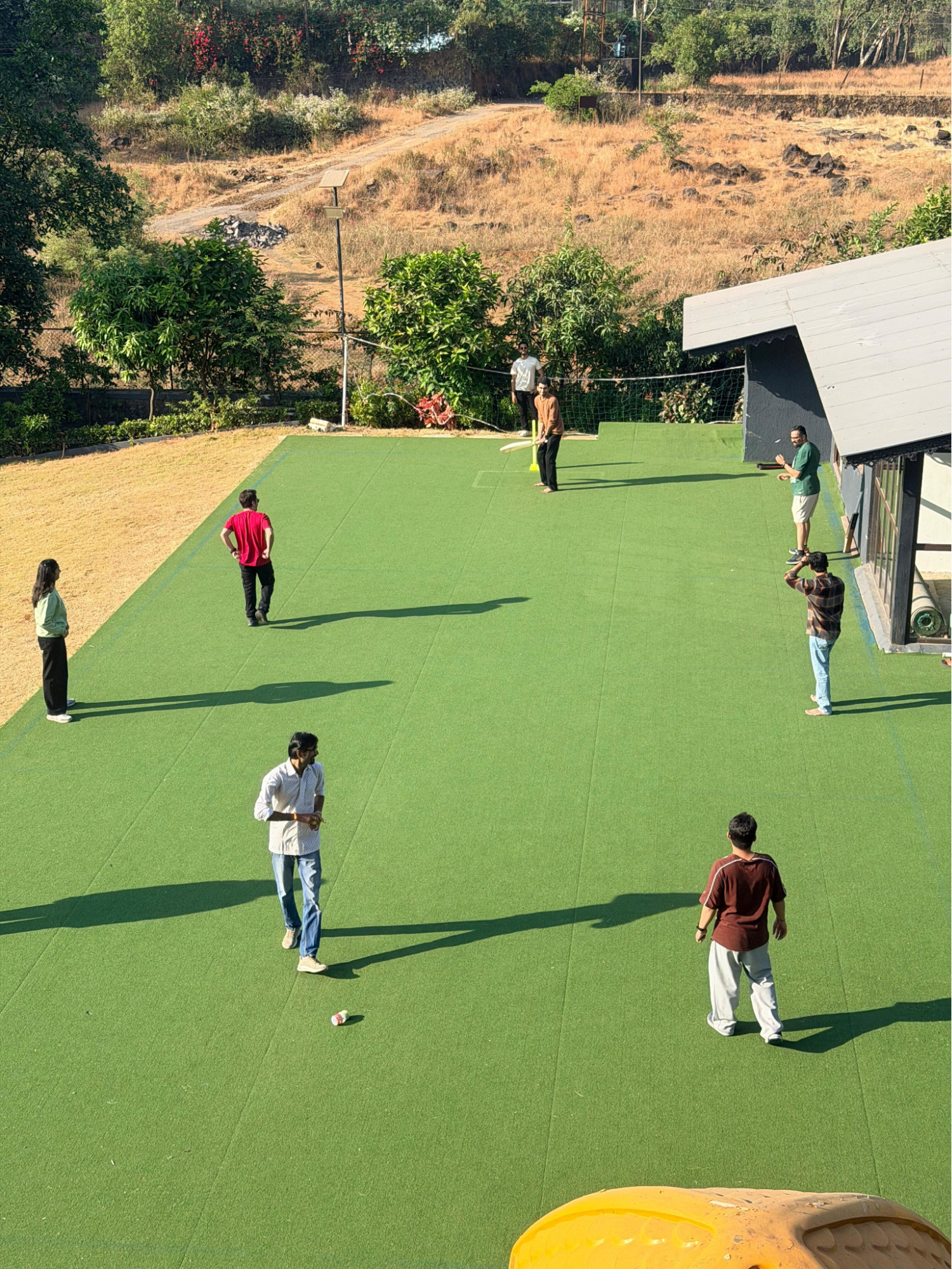 Enlyft team outing after Hackathon 2025 - cricket match and team bonding activities during the overnight retreat