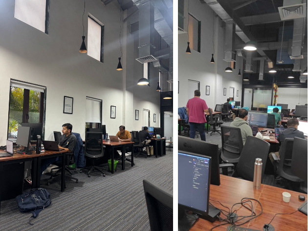 Enlyft hackathon teams in full flow state during the middle stretch - developers deep in code with energy and focus