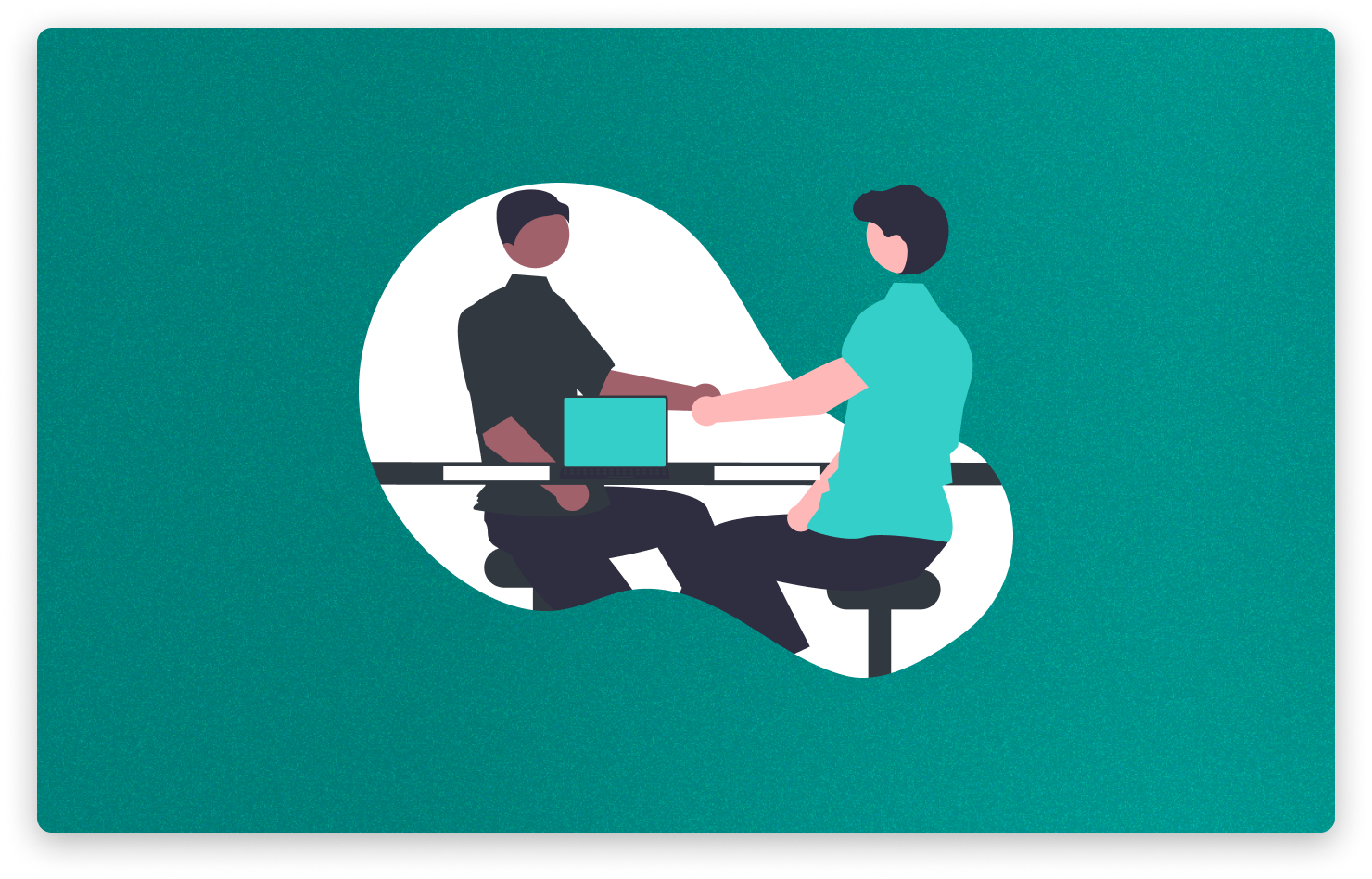 Illustration of two people shaking hands at an interview